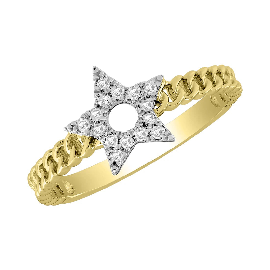 14K Gold Interlocking Chain Ring with Natural Diamonds