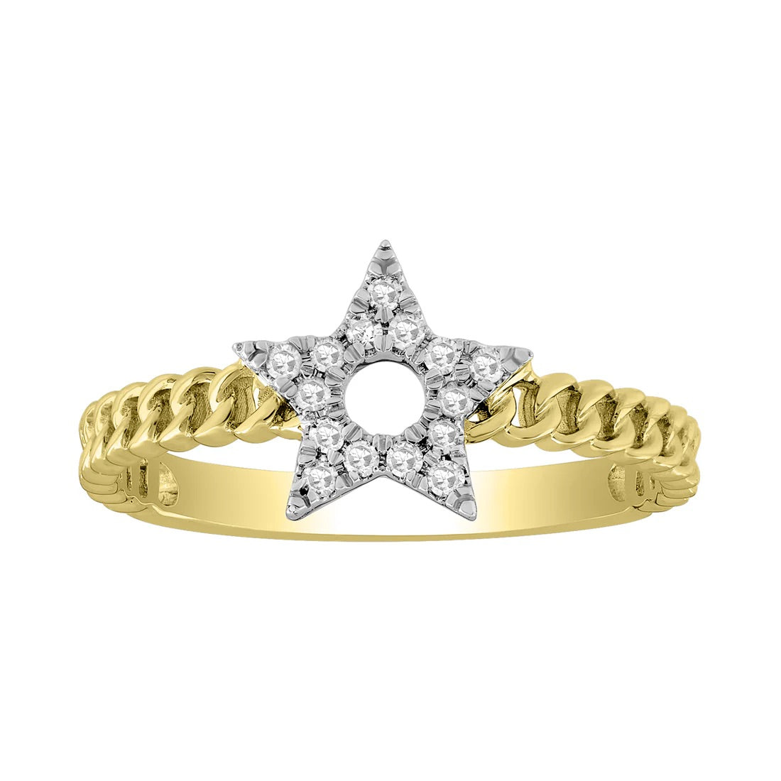 14K Gold Interlocking Chain Ring with Natural Diamonds