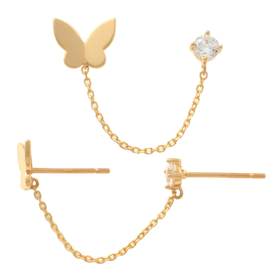"Butterfly Dream" 14k Gold Cuff Butterfly Earrings with Cuban Zirconia