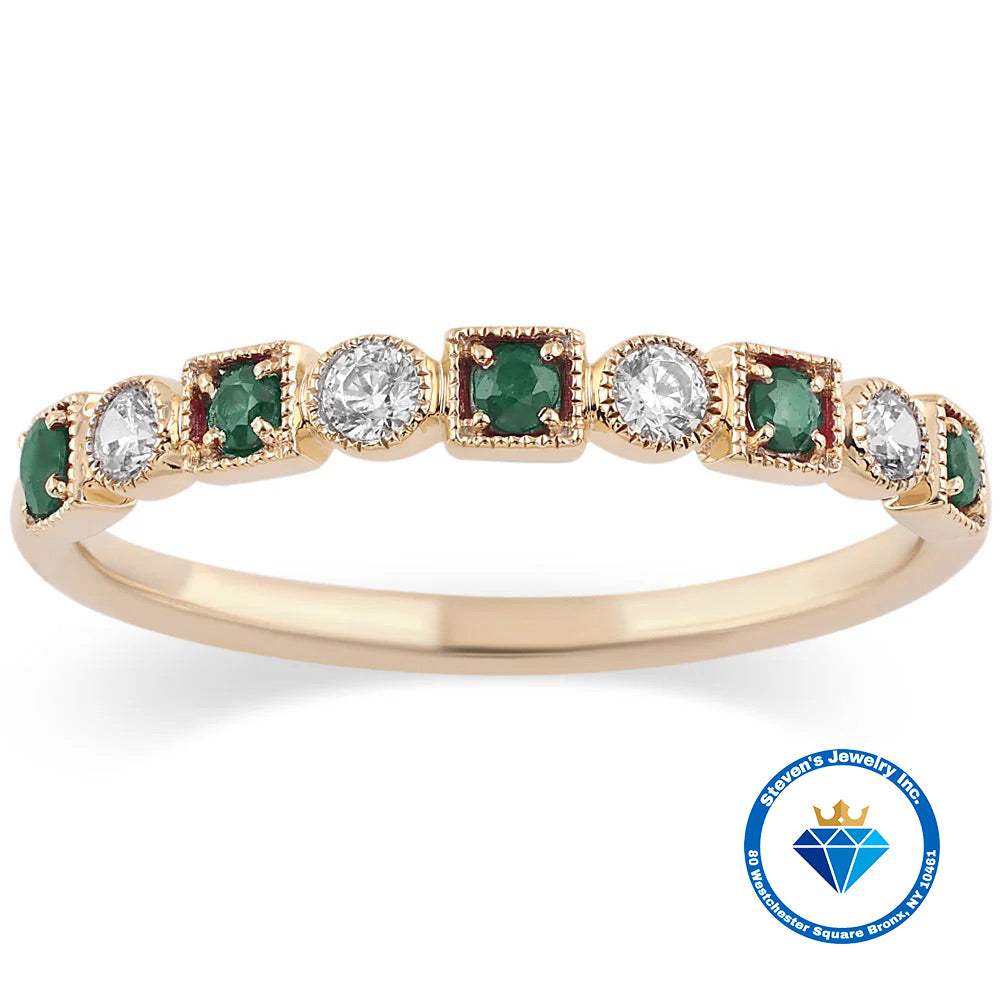 "14K Gold Ring with White & Green Stones: Natural Elegance for Your Style"