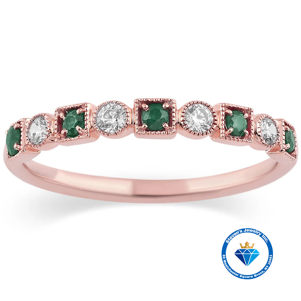 "14K Gold Ring with White & Green Stones: Natural Elegance for Your Style"