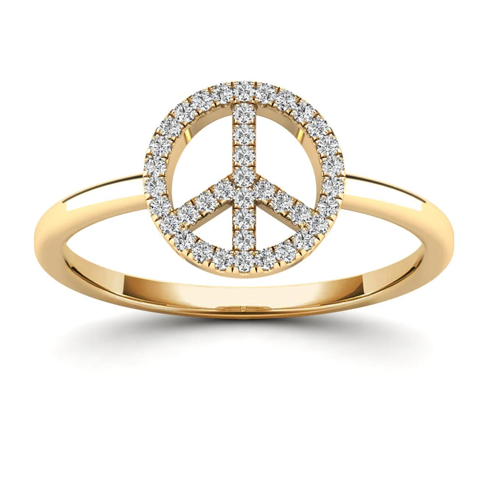 "Peace & Love: 14K Yellow Gold Hippie Symbol Ring"