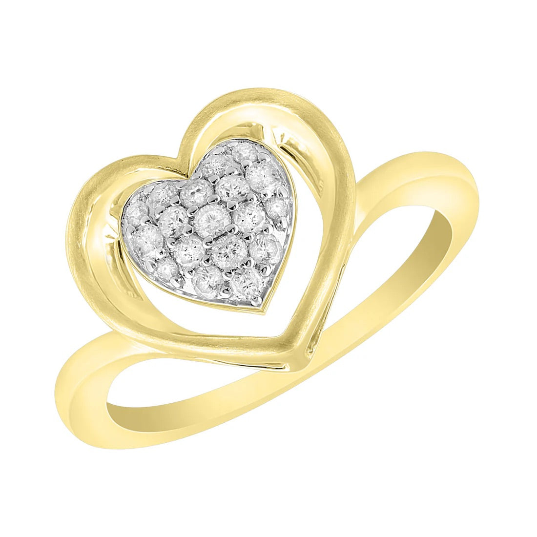 14K Gold Ring with Central Heart and High-Quality Diamonds