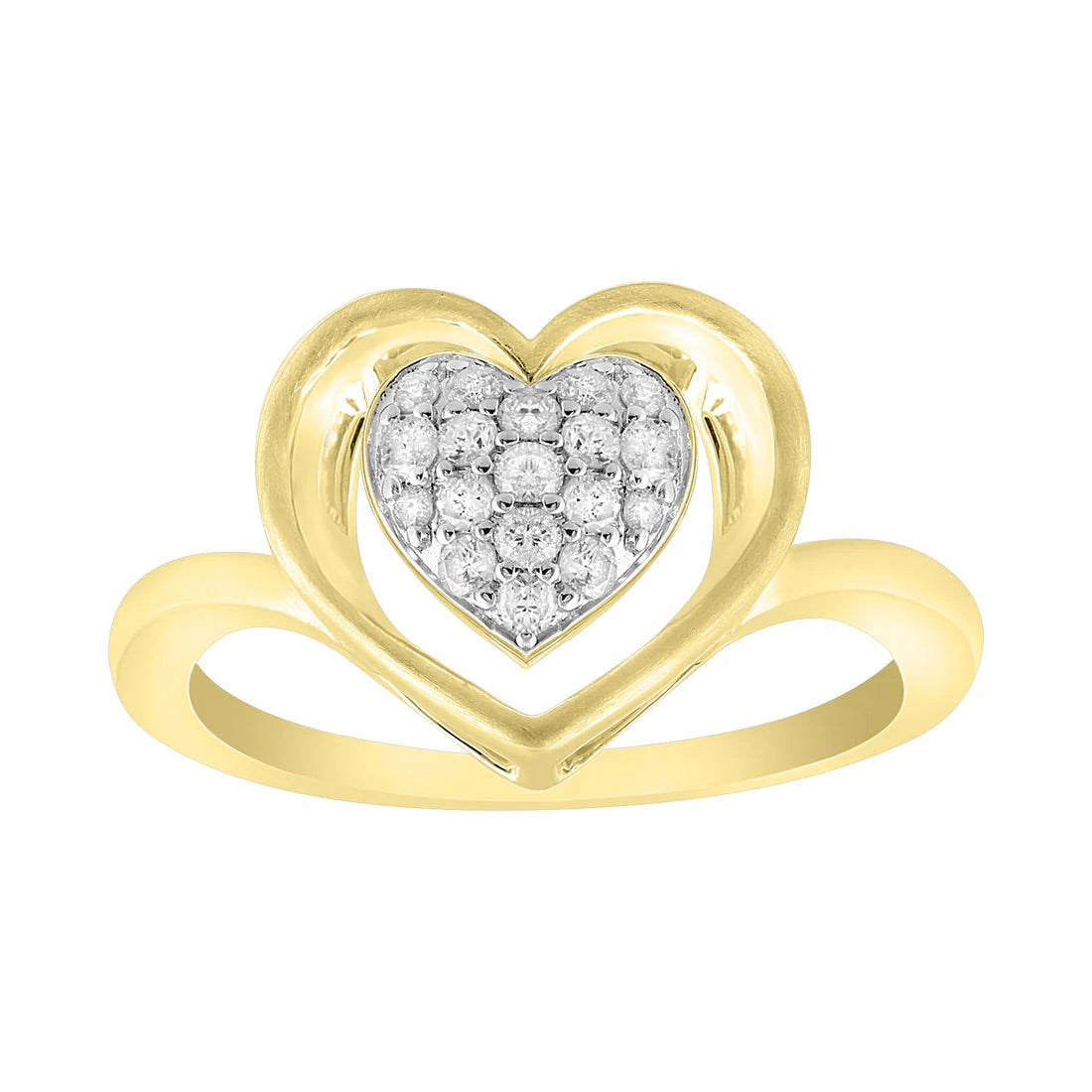 14K Gold Ring with Central Heart and High-Quality Diamonds