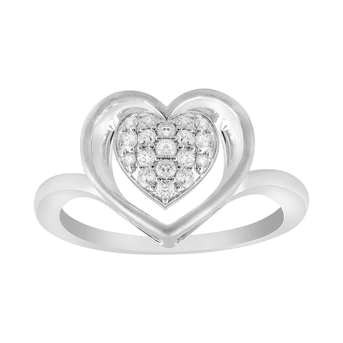 14K Gold Ring with Central Heart and High-Quality Diamonds