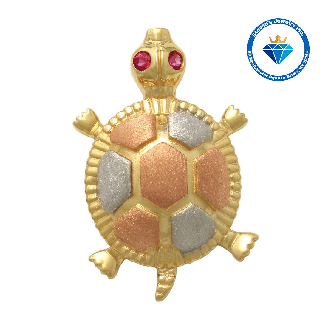 "14K Yellow, White & Rose Gold Turtle Pendant: A Symbol of Luck, Longevity, and Elegance"