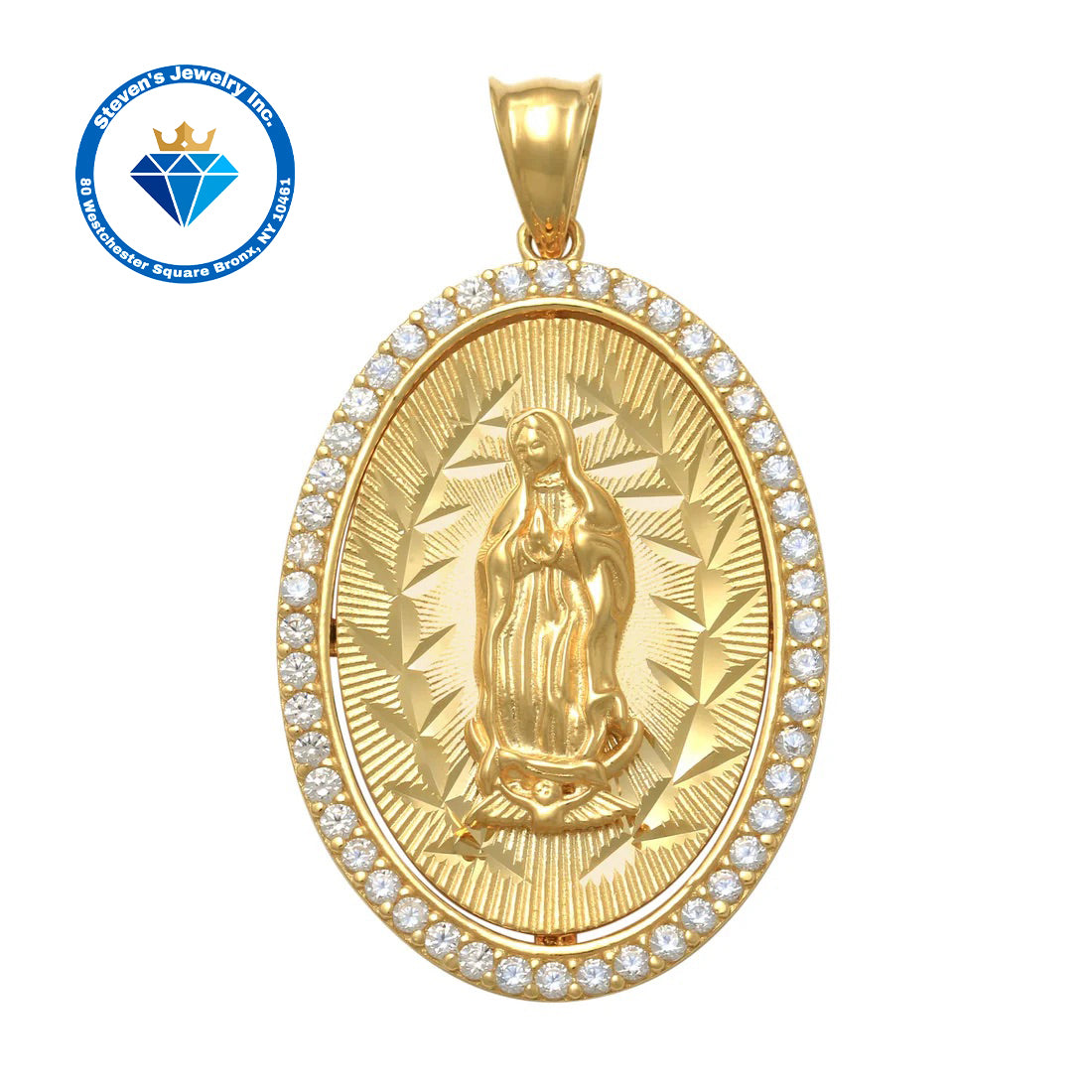 "14K Yellow and White Gold Virgin Pendant: A Timeless Emblem of Grace and Protection"
