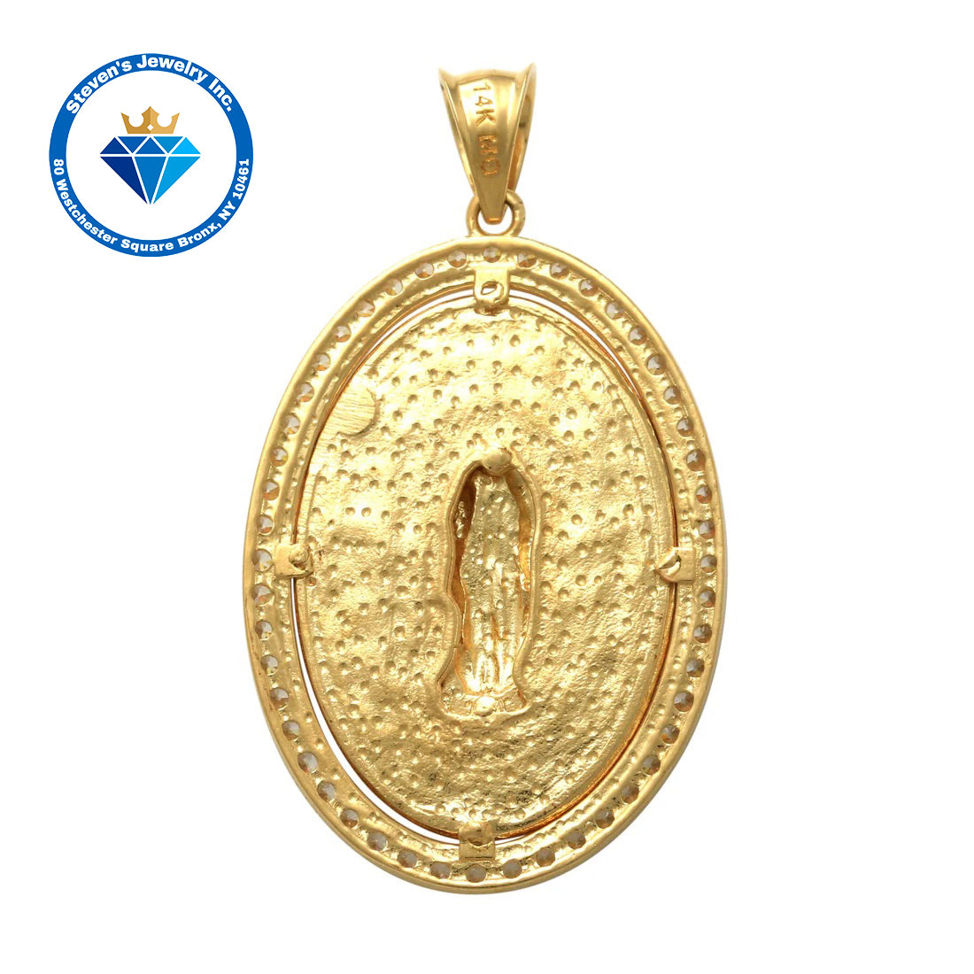 "14K Yellow and White Gold Virgin Pendant: A Timeless Emblem of Grace and Protection"
