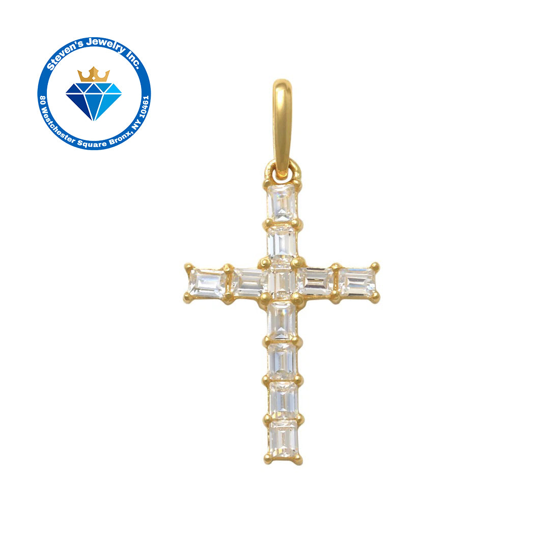 "14K Yellow and White Gold Cross with Baguette Stones: A Radiant Symbol of Faith"