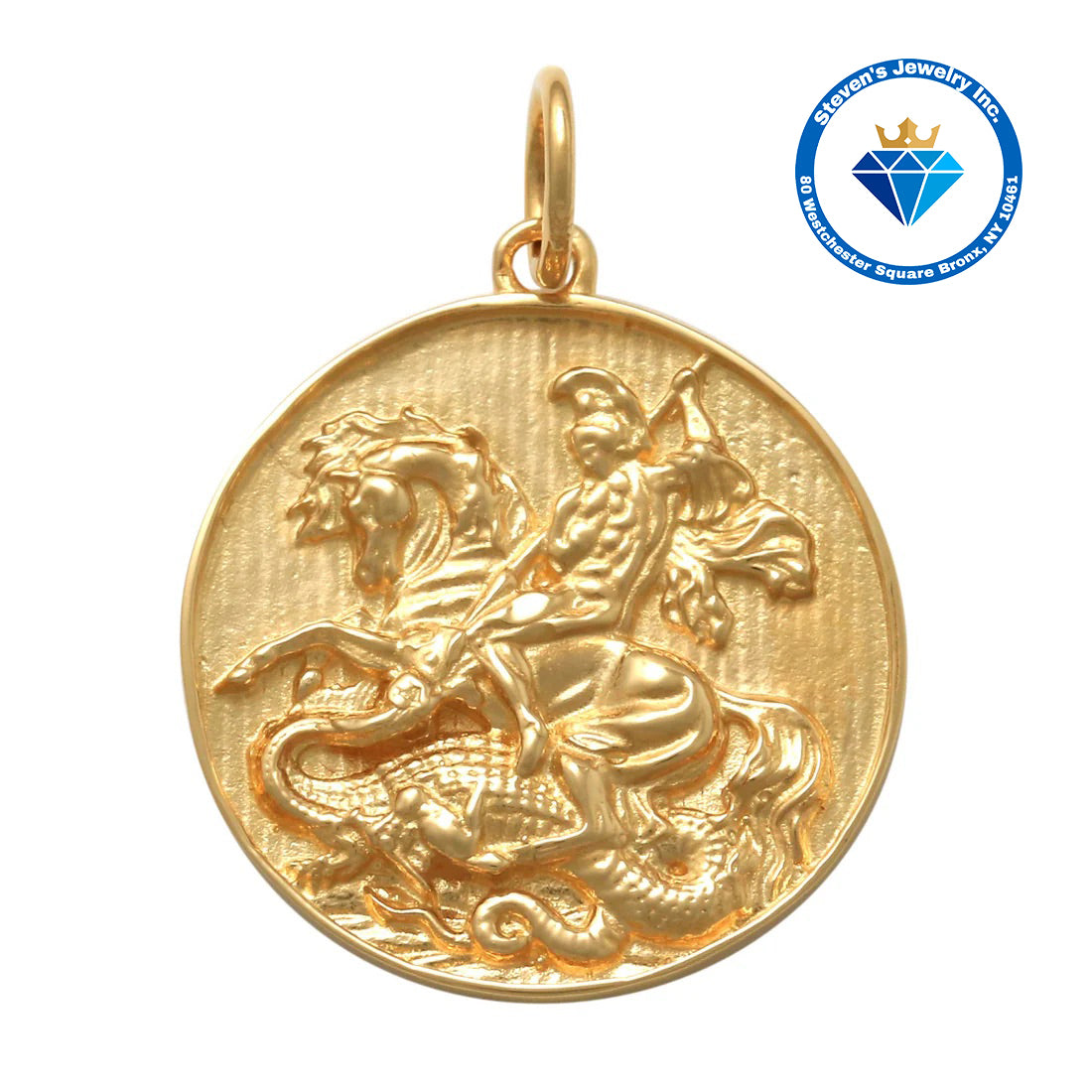"14K Yellow Gold Saint George Circular Earrings: A Timeless Symbol of Courage and Protection"