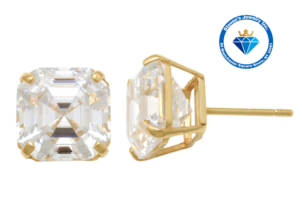 14k Yellow Gold Earrings with Large Cubic Zirconia Stone