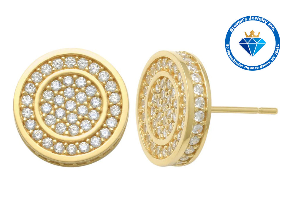 14k Yellow Gold Round Earrings with Cubic Zirconia