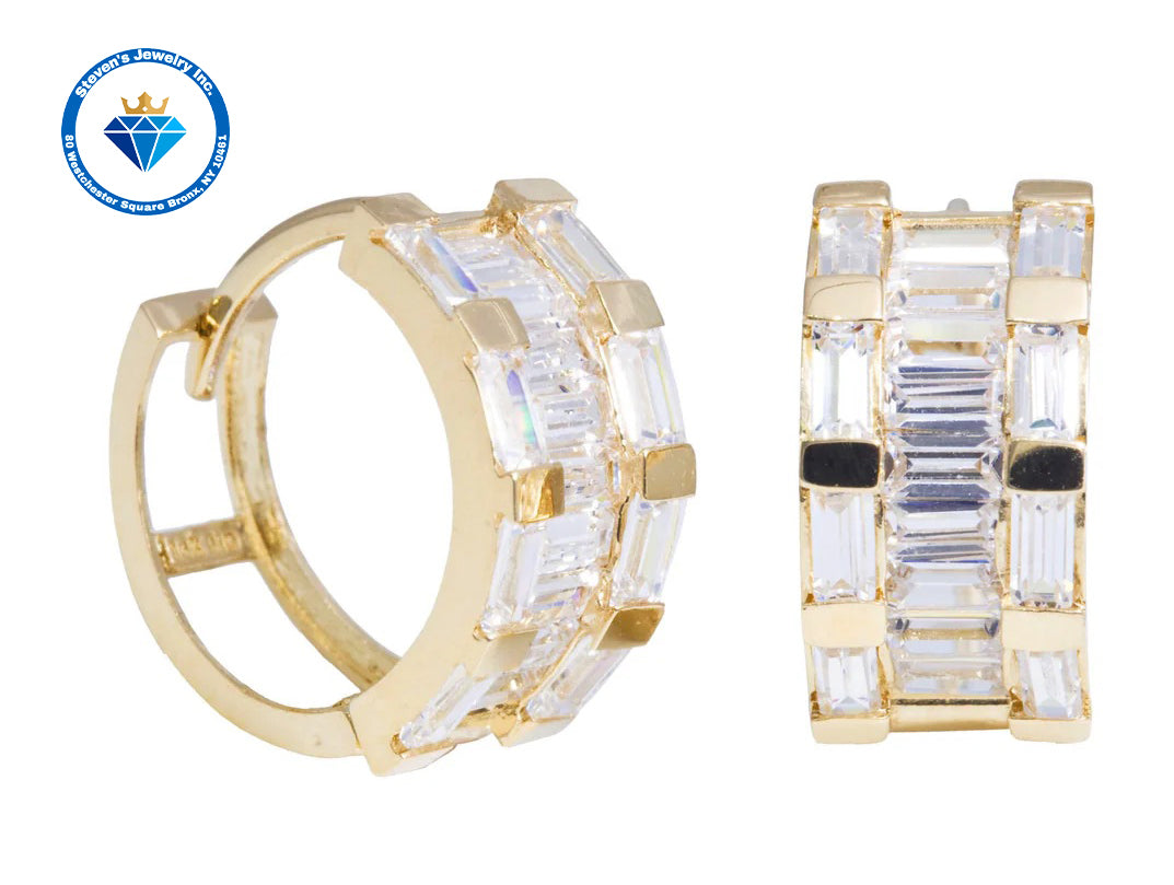 Modern Luxury: 14K Yellow Gold Earrings with Stunning Baguette Stones – Bold Elegance