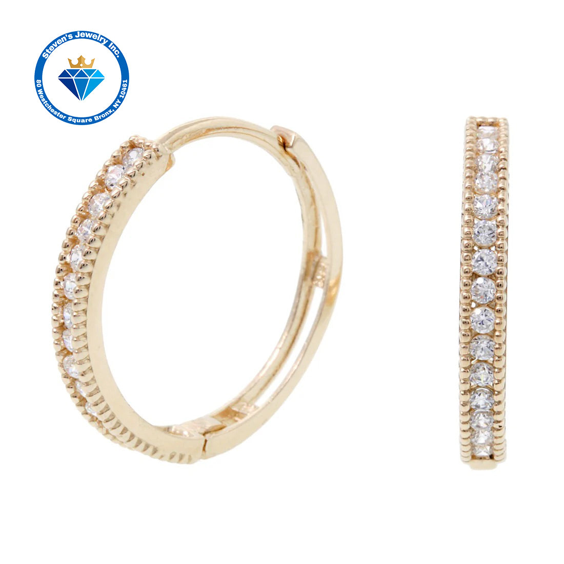 "14k Yellow Gold Hoop Earrings with Cubic Zirconia: Sparkle with Every Turn"