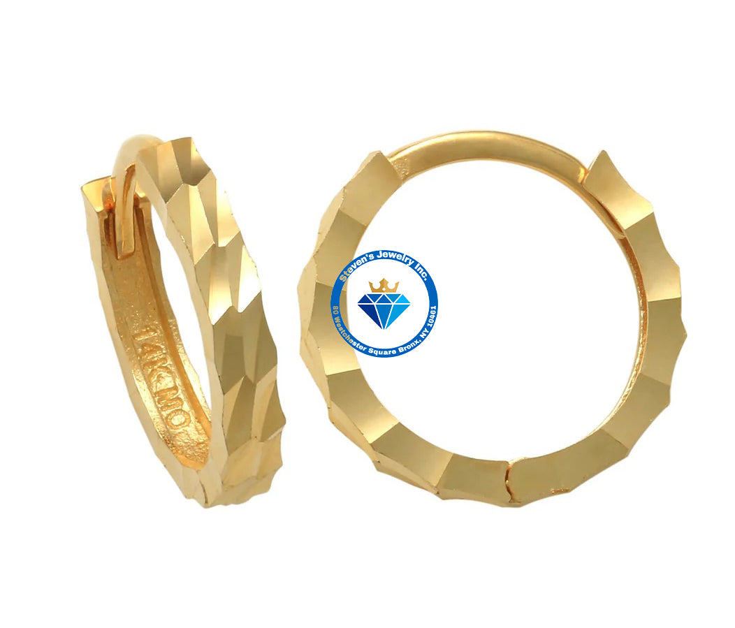 "14k Yellow Gold Diamond Cut Hoop Earrings with Pointed Edges: Bold Elegance with a Modern Twist"