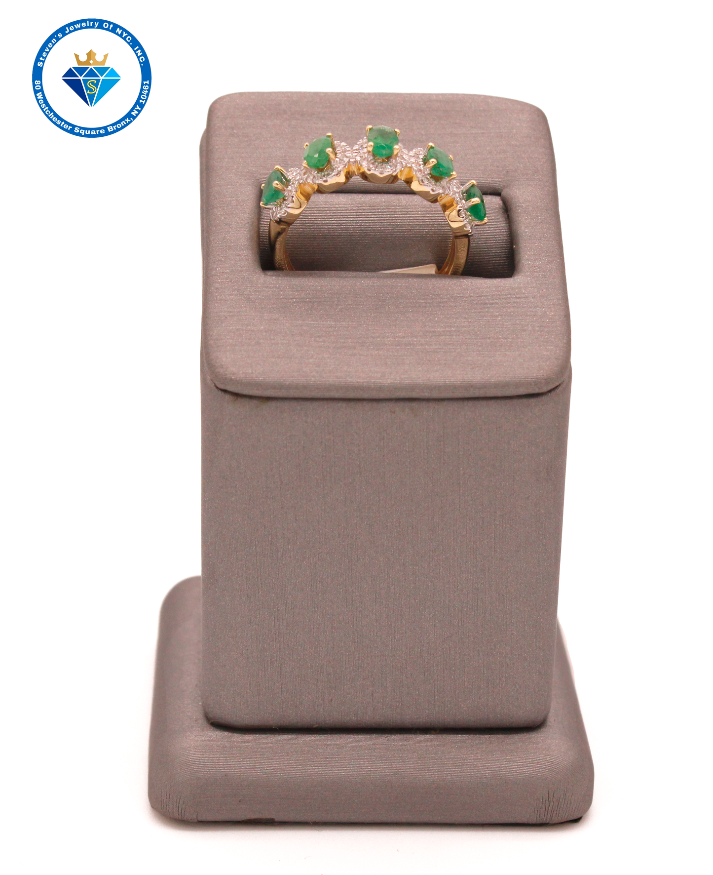 "Modern 14K Yellow Gold Ring with Vibrant Green Stones - A Statement of Style"