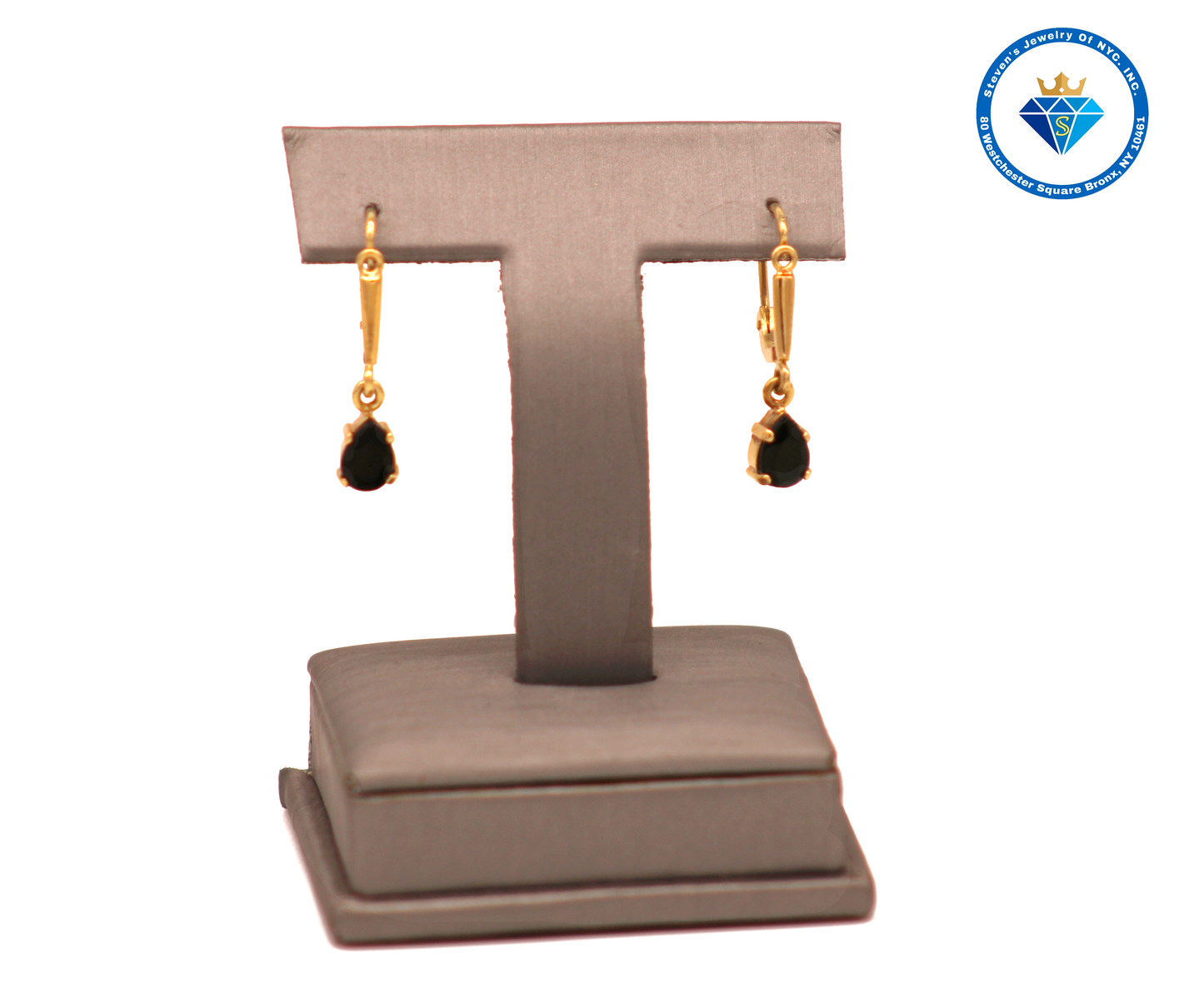 "Nocturnal Glamour: 18k Gold Earrings with Black Stone Detail"