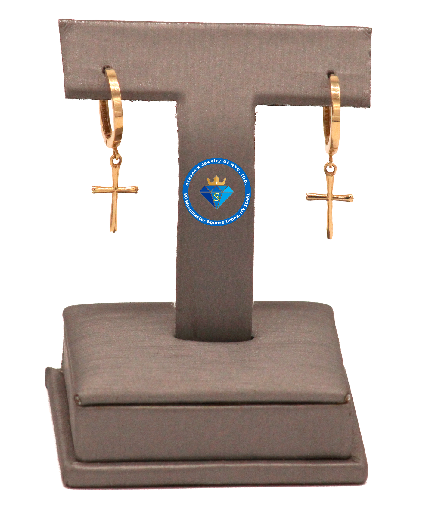 "Radiant Faith: Hanging Cross Earrings in Yellow Gold"