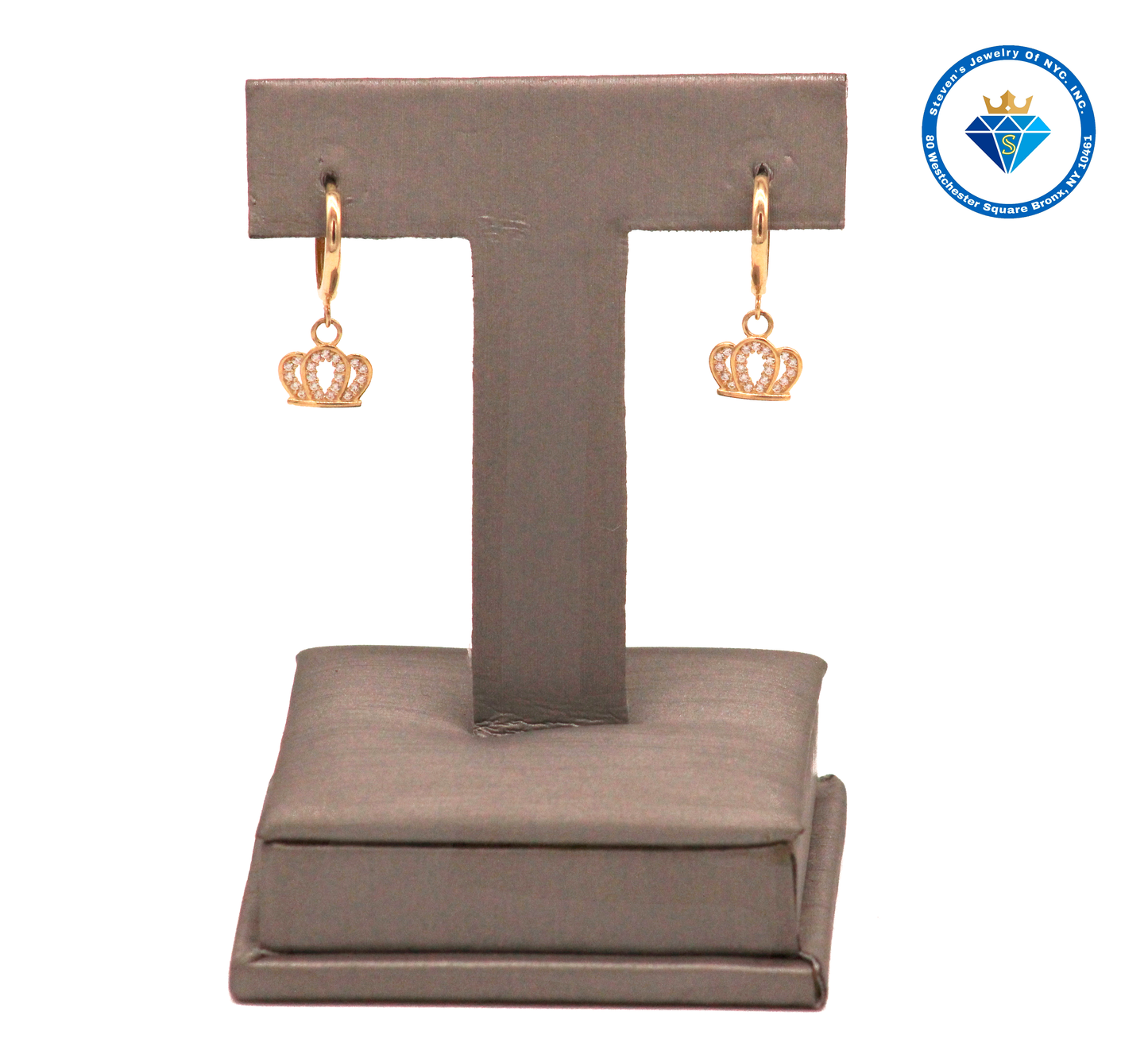 "Radiant Royalty: Crown Earrings in Yellow Gold"