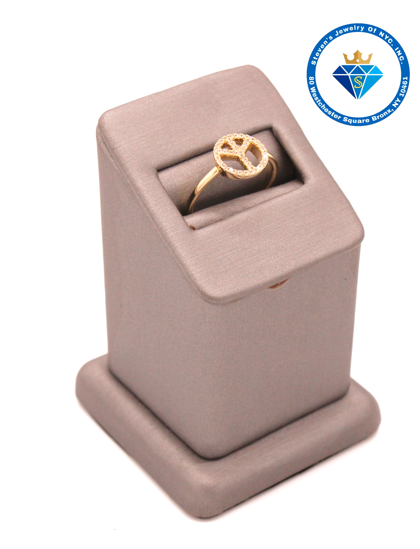 "Peace & Love: 14K Yellow Gold Hippie Symbol Ring"