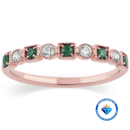 "14K Gold Ring with White & Green Stones: Natural Elegance for Your Style"