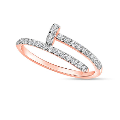 "Chic Nail-Style Ring in 14K Yellow Gold with Dazzling Gemstones"