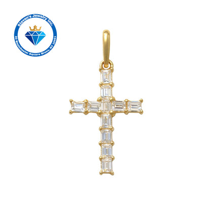 "14K Yellow and White Gold Cross with Baguette Stones: A Radiant Symbol of Faith"