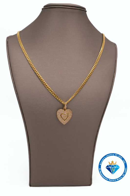 "United cuban link Link Chain with Heart Pendant in 14K Gold - A Touch of Love"
